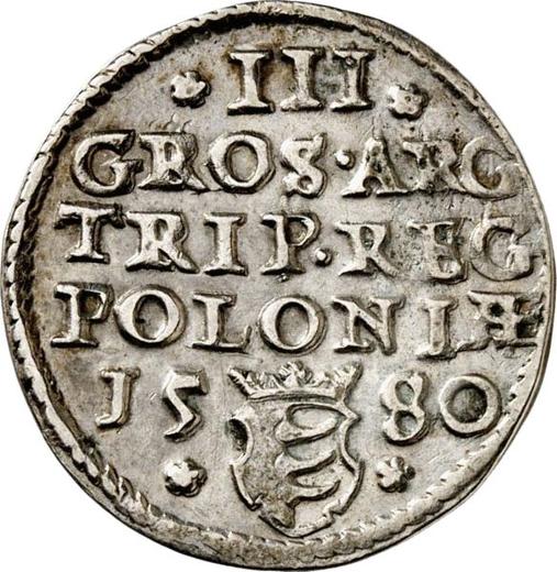 Rewers monety - Trojak 1580 "Duża głowa" Bez herbów Polski i Litwy - cena srebrnej monety - Polska, Stefan Batory