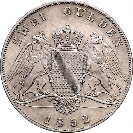 Реверс монеты - 2 гульдена 1852 года D - цена серебряной монеты - Баден, Леопольд