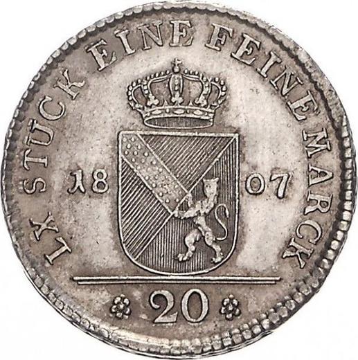 Rewers monety - 20 krajcarow 1807 B - cena srebrnej monety - Badenia, Karol Fryderyk