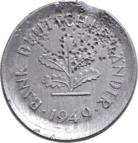 Аверс монеты - 10 пфеннигов 1949 года "Bank deutscher Länder" Цинк Односторонний оттиск - цена  монеты - Германия, ФРГ