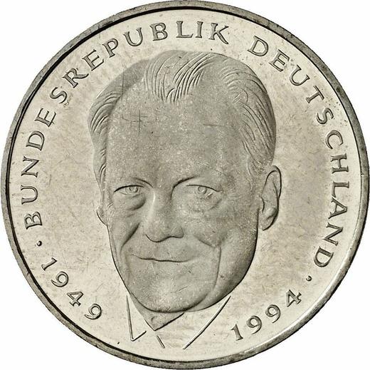 Аверс монеты - 2 марки 1996 года A "Вилли Брандт" - цена  монеты - Германия, ФРГ