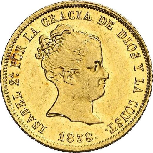 Аверс монеты - 80 реалов 1838 года M CL - цена золотой монеты - Испания, Изабелла II