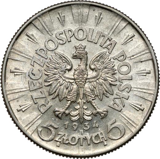 Awers monety - 5 złotych 1934 "Józef Piłsudski" - cena srebrnej monety - Polska, II Rzeczpospolita