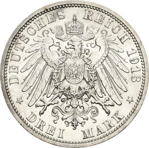 Реверс монеты - 3 марки 1913 года A "Липпе-Детмольд" - цена серебряной монеты - Германия, Германская Империя