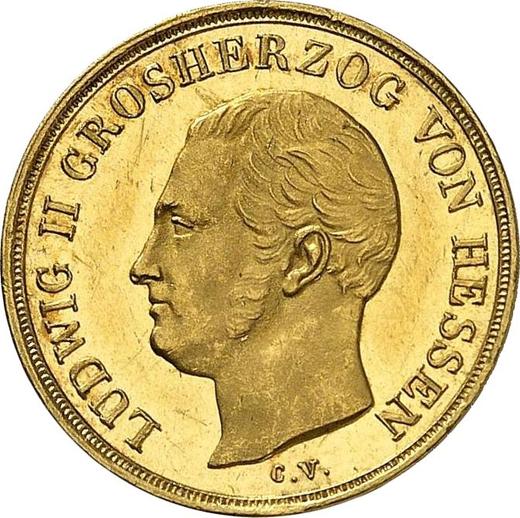 Awers monety - 5 guldenów 1835 C.V.  H.R. - cena złotej monety - Hesja-Darmstadt, Ludwik II