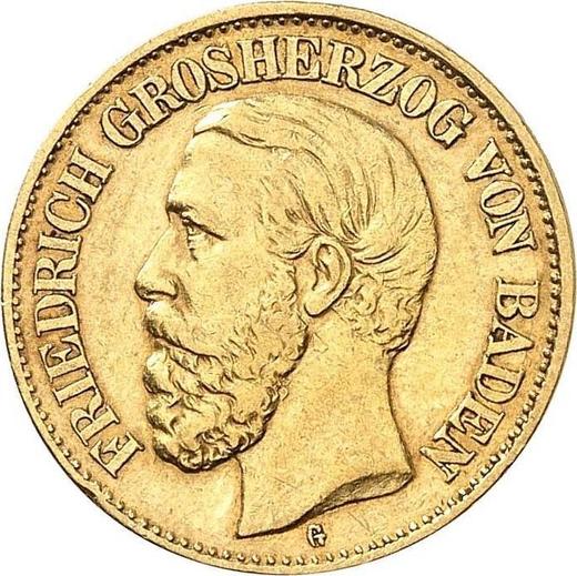 Аверс монеты - 10 марок 1890 года G "Баден" - цена золотой монеты - Германия, Германская Империя
