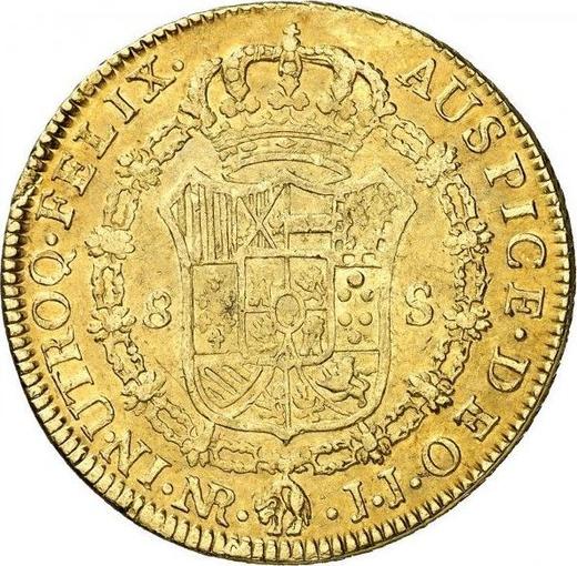 Реверс монеты - 8 эскудо 1789 года NR JJ - цена золотой монеты - Колумбия, Карл III