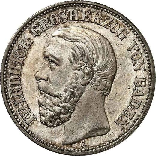Аверс монеты - 2 марки 1896 года G "Баден" - цена серебряной монеты - Германия, Германская Империя