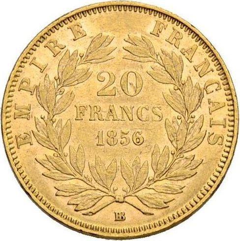 Reverso 20 francos 1856 BB "Tipo 1853-1860" Estrasburgo - valor de la moneda de oro - Francia, Napoleón III Bonaparte