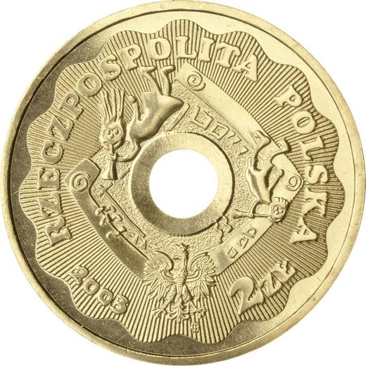 Аверс монеты - 2 злотых 2003 года MW RK "10 лет Благотворительному Рождественскому оркестру" - цена  монеты - Польша, III Республика после деноминации