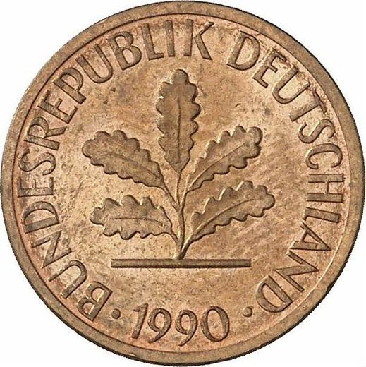 Реверс монеты - 1 пфенниг 1990 года G - цена  монеты - Германия, ФРГ