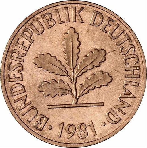 Реверс монеты - 2 пфеннига 1981 года G - цена  монеты - Германия, ФРГ