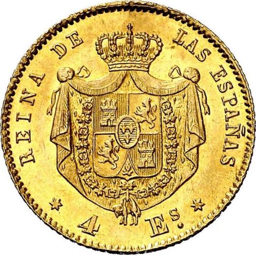 Реверс монеты - 4 эскудо 1867 года - цена золотой монеты - Испания, Изабелла II