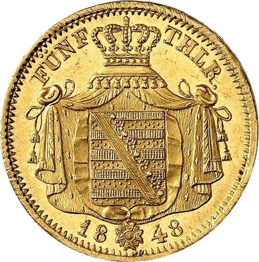 Reverso 5 táleros 1848 F - valor de la moneda de oro - Sajonia, Federico Augusto II