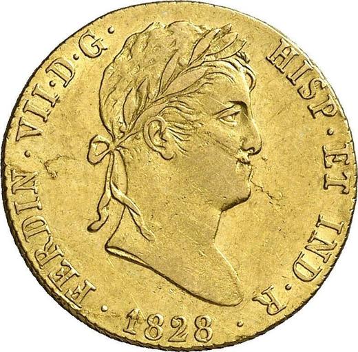 Anverso 2 escudos 1828 S JB - valor de la moneda de oro - España, Fernando VII