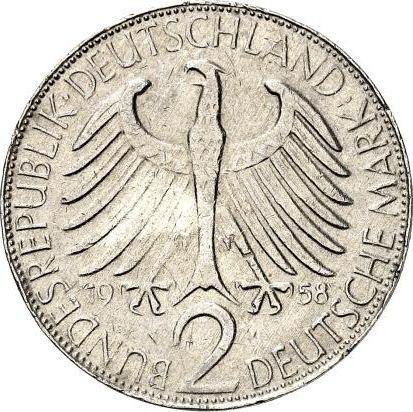 Rewers monety - 2 marki 1957-1971 "Max Planck" Mała waga - cena  monety - Niemcy, RFN