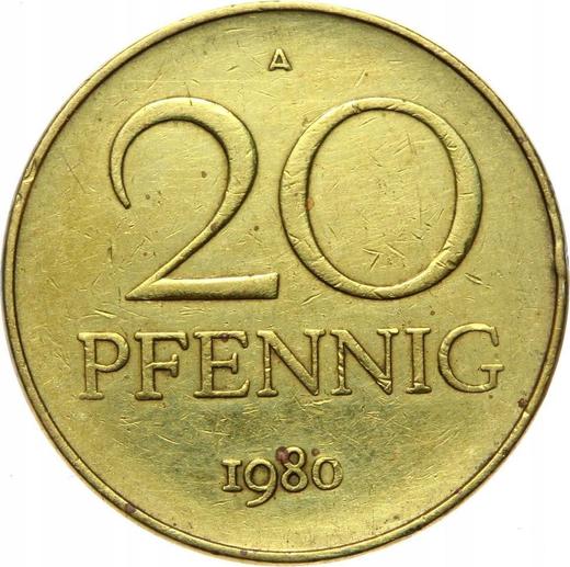 Аверс монеты - 20 пфеннигов 1980 года A - цена  монеты - Германия, ГДР