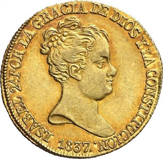 Obverse 80 Reales 1837 B PS - Gold Coin Value - Spain, Isabella II