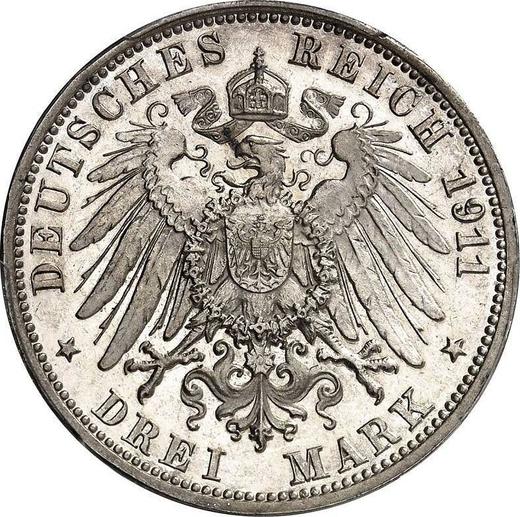 Reverso 3 marcos 1911 F "Würtenberg" - valor de la moneda de plata - Alemania, Imperio alemán