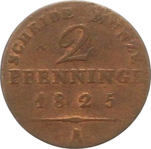 Реверс монеты - 2 пфеннига 1825 года A - цена  монеты - Пруссия, Фридрих Вильгельм III