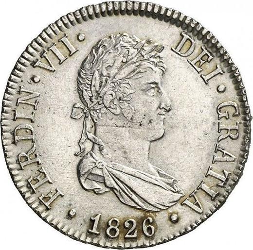 Аверс монеты - 2 реала 1826 года S JB - цена серебряной монеты - Испания, Фердинанд VII