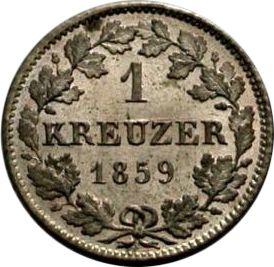 Реверс монеты - 1 крейцер 1859 года - цена серебряной монеты - Гессен-Дармштадт, Людвиг III