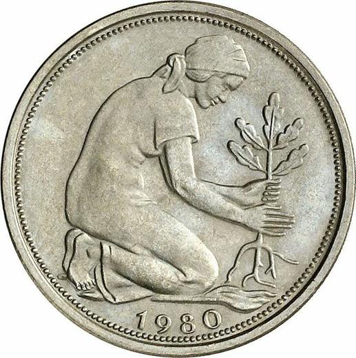 Rewers monety - 50 fenigów 1980 D - cena  monety - Niemcy, RFN