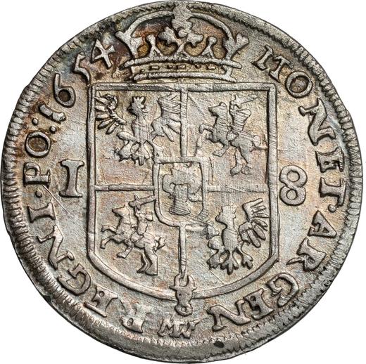 Реверс монеты - Орт (18 грошей) 1654 года MW - цена серебряной монеты - Польша, Ян II Казимир