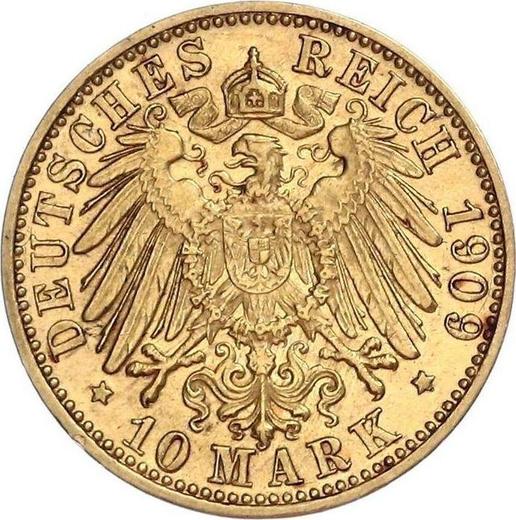 Реверс монеты - 10 марок 1909 года G "Баден" - цена золотой монеты - Германия, Германская Империя
