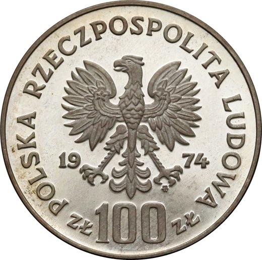 Аверс монеты - Пробные 100 злотых 1974 года MW SW "Королевский замок в Варшаве" Серебро - цена серебряной монеты - Польша, Народная Республика