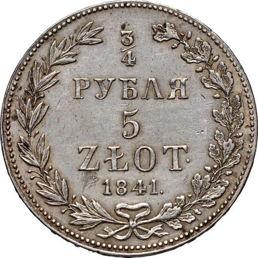 Reverso 3/4 rublo - 5 eslotis 1841 MW Cola estrecha - valor de la moneda de plata - Polonia, Dominio Ruso