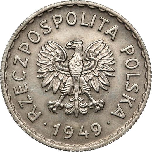 Аверс монеты - Пробный 1 злотый 1949 года Никель - цена  монеты - Польша, Народная Республика