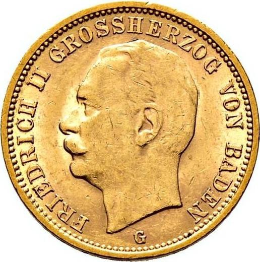 Аверс монеты - 20 марок 1911 года G "Баден" - цена золотой монеты - Германия, Германская Империя