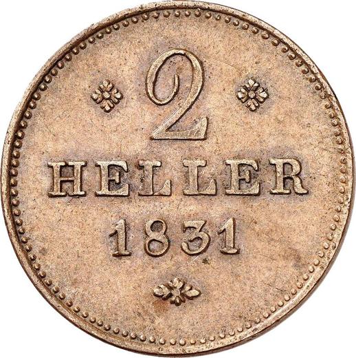 Реверс монеты - 2 геллера 1831 года - цена  монеты - Гессен-Кассель, Вильгельм II