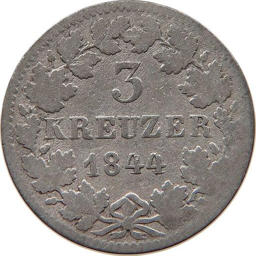 Реверс монеты - 3 крейцера 1844 года - цена серебряной монеты - Баден, Леопольд
