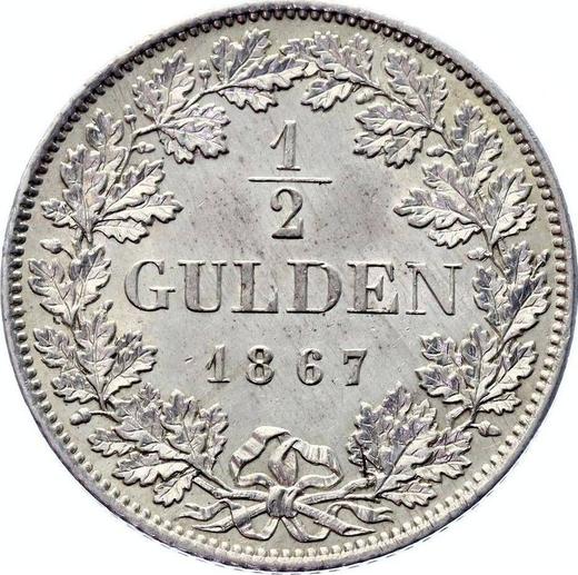 Revers 1/2 Gulden 1867 "Typ 1867-1869" - Silbermünze Wert - Baden, Friedrich I