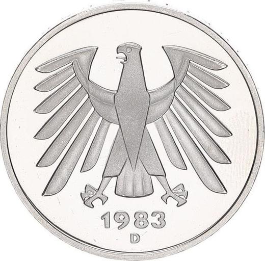 Reverso 5 marcos 1983 D - valor de la moneda  - Alemania, RFA