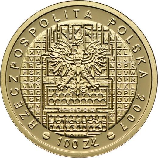 Аверс монеты - 100 злотых 2007 года MW ET "75 летие взлома кода Энигмы" - цена золотой монеты - Польша, III Республика после деноминации
