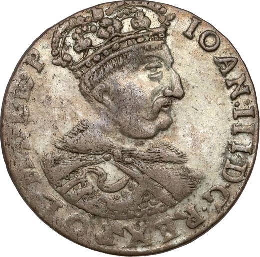 Аверс монеты - Шестак (6 грошей) 1683 года C "Портрет в короне" - цена серебряной монеты - Польша, Ян III Собеский