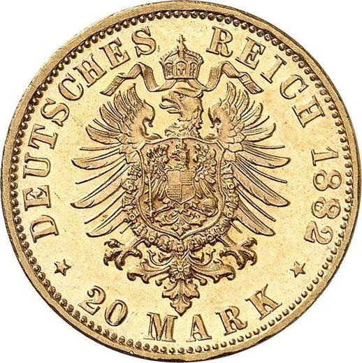 Reverso 20 marcos 1882 D "Sajonia-Meiningen" - valor de la moneda de oro - Alemania, Imperio alemán