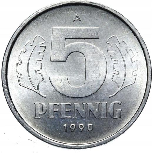 Anverso 5 Pfennige 1990 A - valor de la moneda  - Alemania, República Democrática Alemana (RDA)