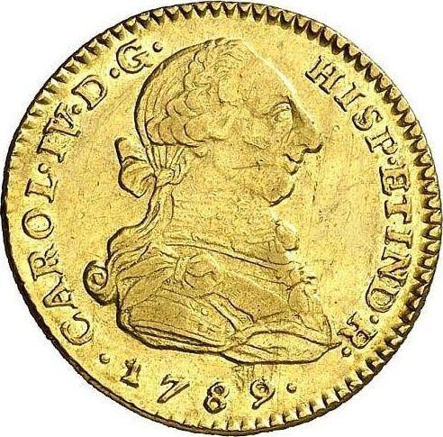 Аверс монеты - 2 эскудо 1789 года NR JJ - цена золотой монеты - Колумбия, Карл IV