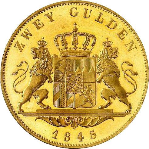 Reverso 2 florines 1845 Oro - valor de la moneda de oro - Baviera, Luis I