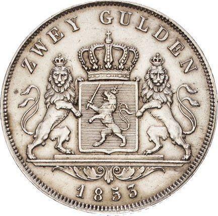 Rewers monety - 2 guldeny 1853 - cena srebrnej monety - Hesja-Darmstadt, Ludwik III