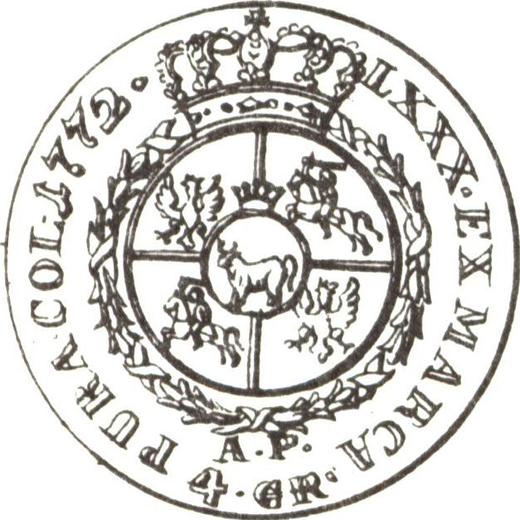 Rewers monety - Złotówka (4 groszy) 1772 AP - cena srebrnej monety - Polska, Stanisław II August