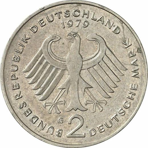 Reverso 2 marcos 1979 G "Konrad Adenauer" - valor de la moneda  - Alemania, RFA