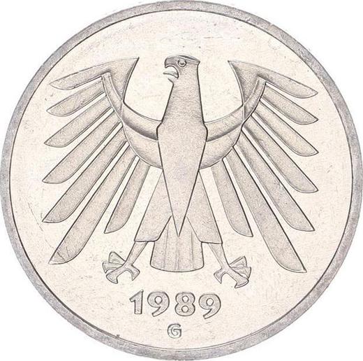 Reverso 5 marcos 1989 G - valor de la moneda  - Alemania, RFA