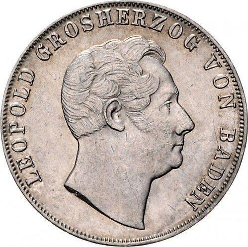 Аверс монеты - 2 гульдена 1849 года D - цена серебряной монеты - Баден, Леопольд