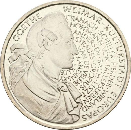 Аверс монеты - 10 марок 1999 года F "Гёте" - цена серебряной монеты - Германия, ФРГ