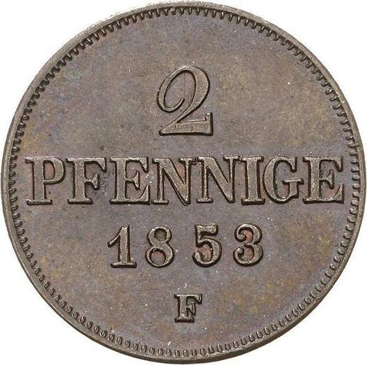 Реверс монеты - 2 пфеннига 1853 года F - цена  монеты - Саксония-Альбертина, Фридрих Август II